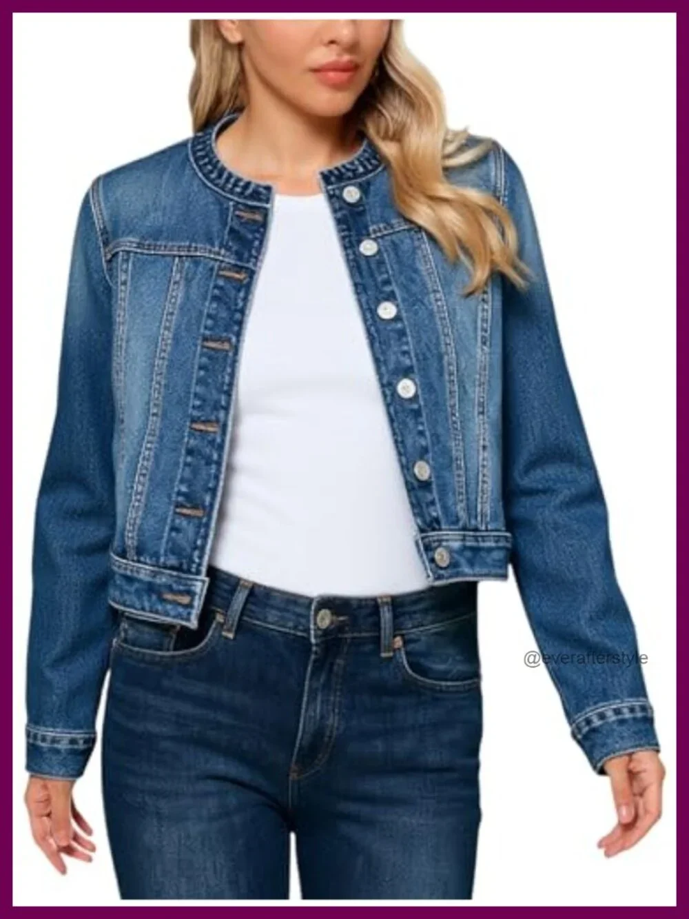 Cropped Denim Jacket Women Long Sleeve Casual Jean Jacket